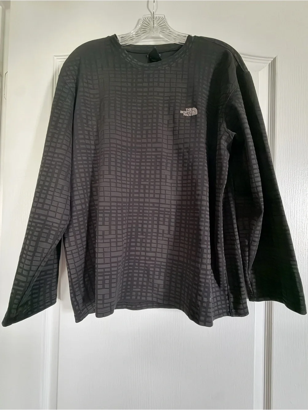 The North Face Altimetro Long Sleeve Crew Neck Grid Pattern Shirt Black Large